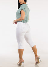 Butt Lift High Waist White Denim Capris