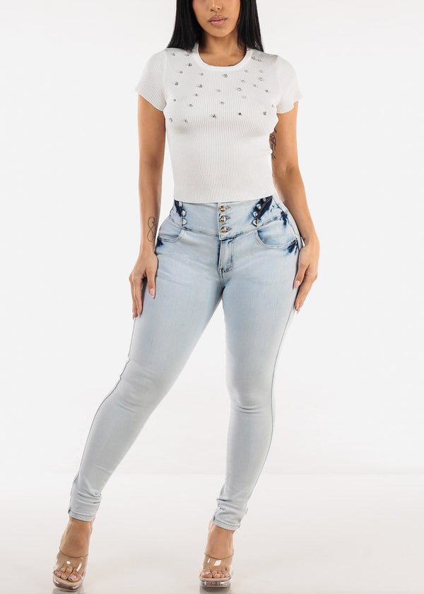 High Waist Butt Lift Acid Wash Skinny Jeans