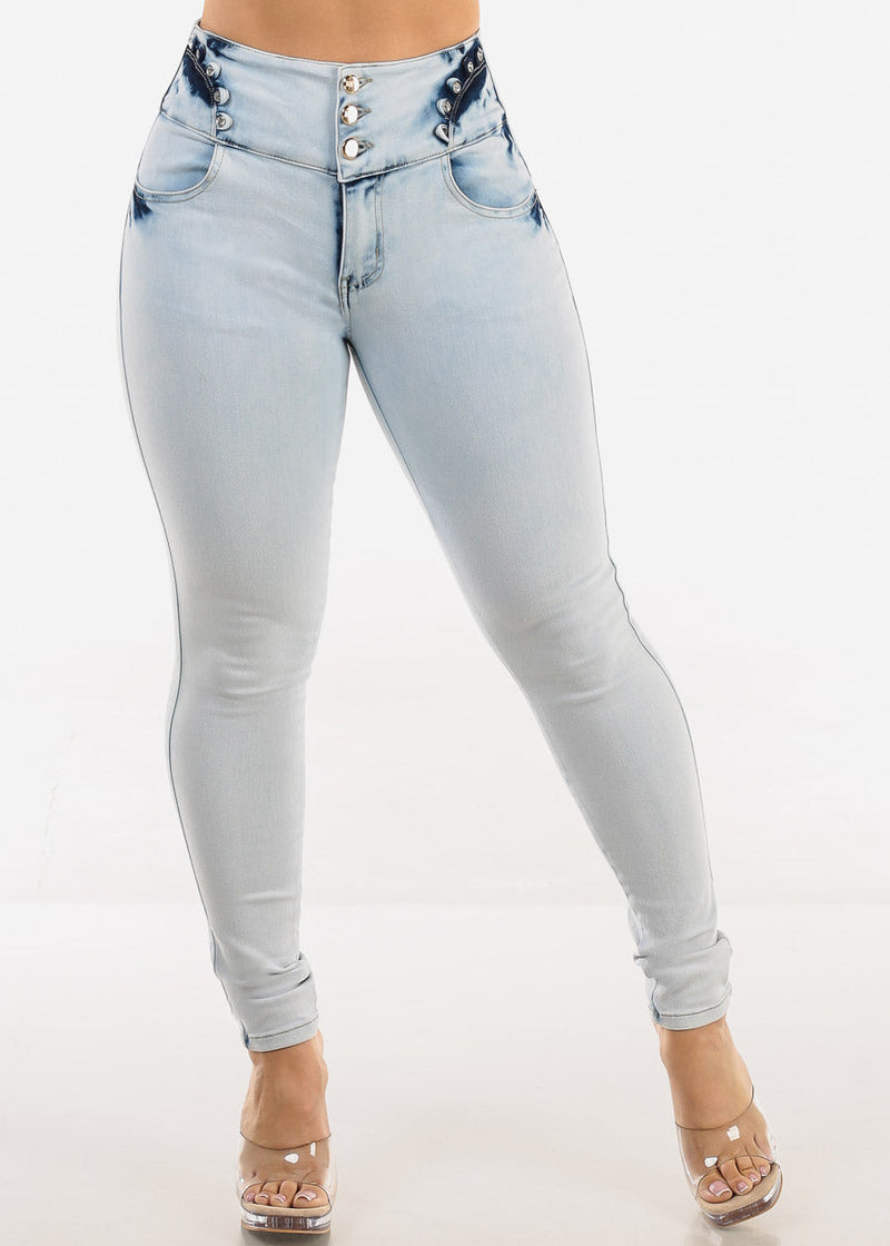 High Waist Butt Lift Acid Wash Skinny Jeans