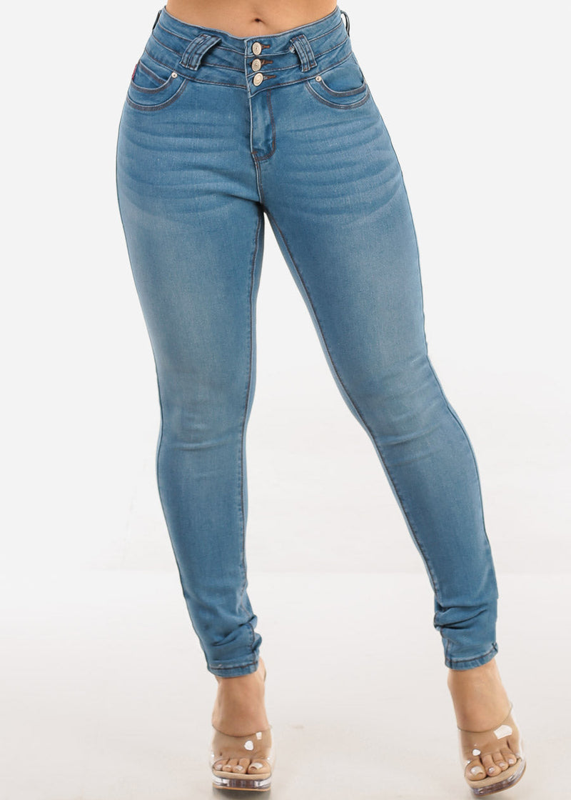Butt Lift Mid Rise Stretch Skinny Jeans Light Wash