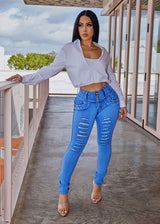 MX JEANS Mid Rise Butt Lifting Ripped Skinny Jeans