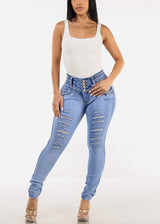 MX JEANS Mid Rise Butt Lifting Ripped Skinny Jeans