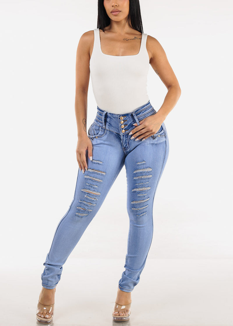 MX JEANS Mid Rise Butt Lifting Ripped Skinny Jeans
