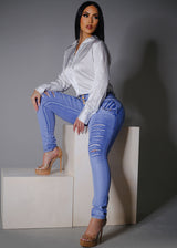 MX JEANS Mid Rise Butt Lifting Ripped Skinny Jeans