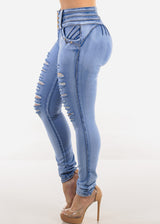 MX JEANS Mid Rise Butt Lifting Ripped Skinny Jeans
