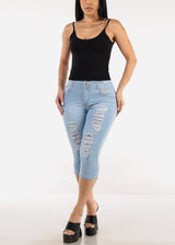 Butt Lift Distressed Light Denim Capris