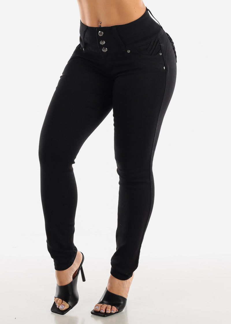 MX JEANS Black Butt Lift Levanta Cola Braided Pocket Skinny Jeans