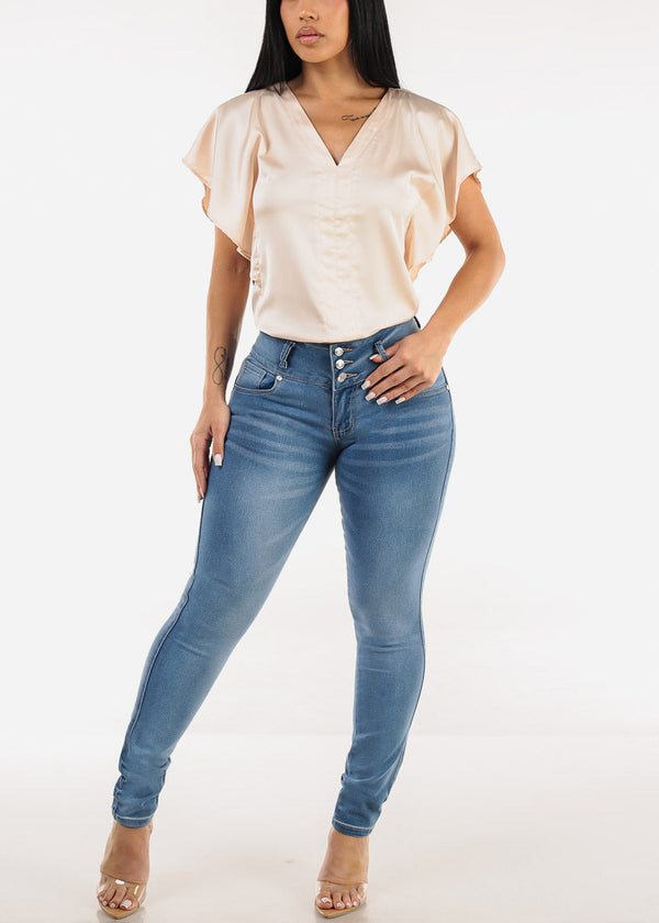 Butt Lift Mid Rise Stretch Skinny Jeans Light Blue