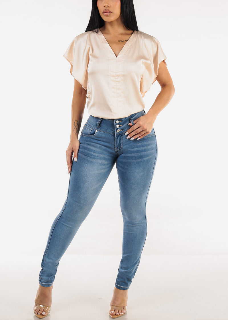 Butt Lift Mid Rise Stretch Skinny Jeans Light Blue
