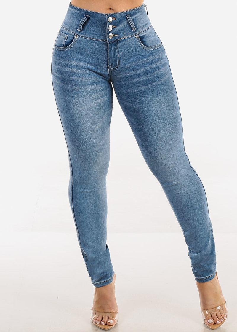 Butt Lift Mid Rise Stretch Skinny Jeans Light Blue