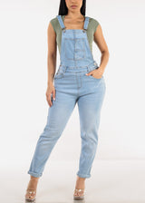 Buckle Strap Stretch Skinny Denim Overalls Light Wash