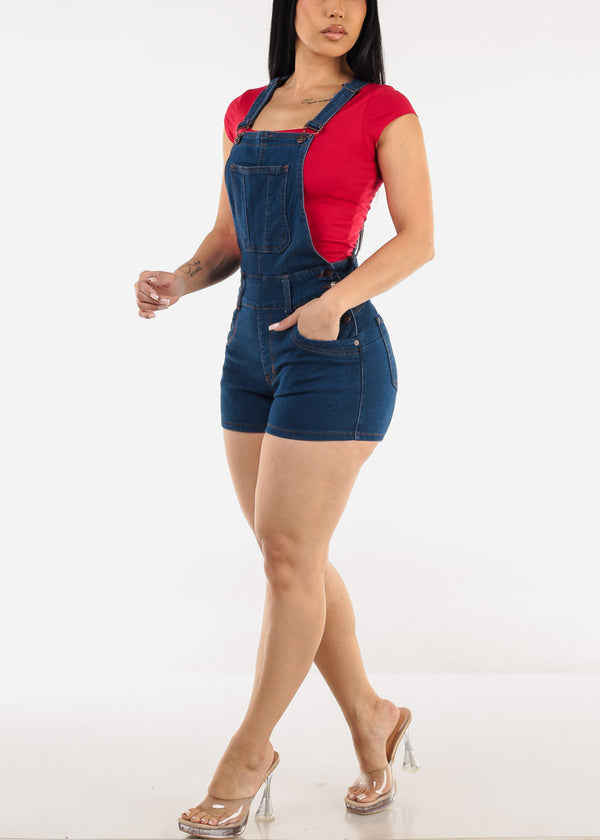 Butt Lift Sleeveless Dark Denim Short Overalls
