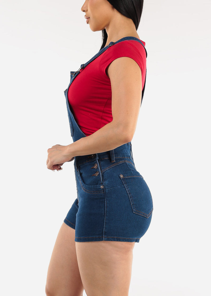 Butt Lift Sleeveless Dark Denim Short Overalls