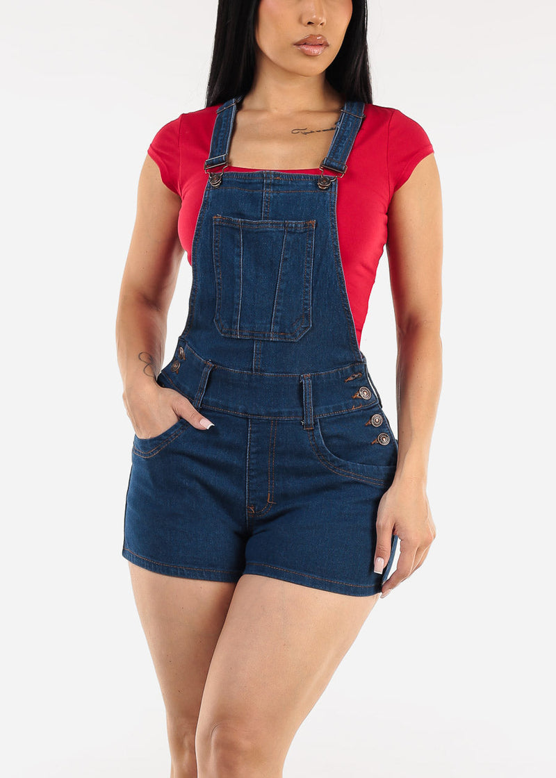 Butt Lift Sleeveless Dark Denim Short Overalls