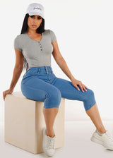 Butt Lift High Waist Blue Denim Capris