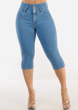 Butt Lift High Waist Blue Denim Capris