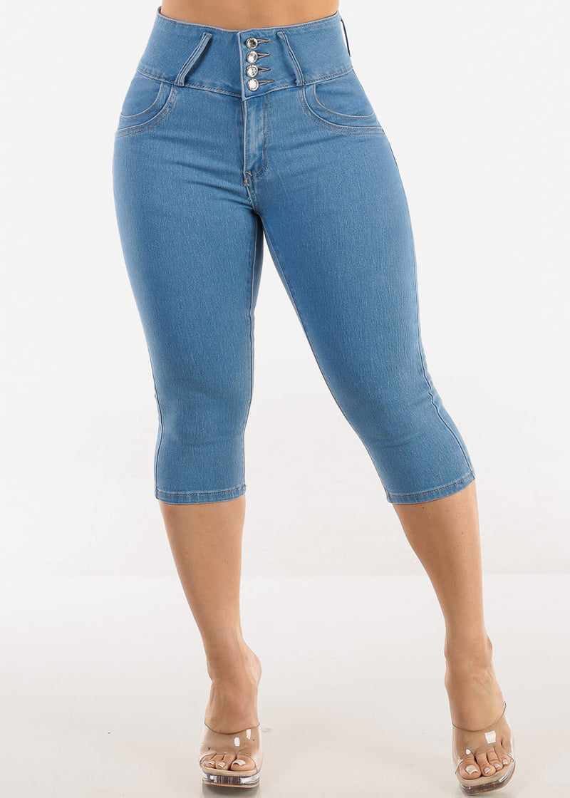 Butt Lift High Waist Blue Denim Capris