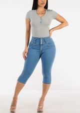 Butt Lift High Waist Blue Denim Capris