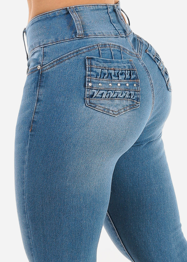Butt Lift Mid Rise Stretch Light Skinny Jeans