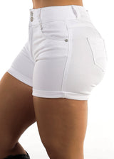 Butt Lift Mid Rise Cuffed Denim Short White