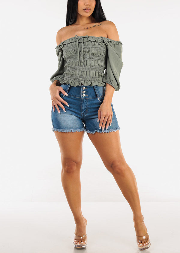 Butt Lift High Waist Cut Off Denim Shorts Dark Blue