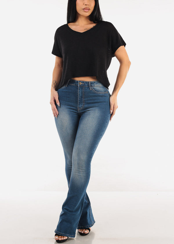 Super High Waist Stretch Bootcut Jeans Med Blue
