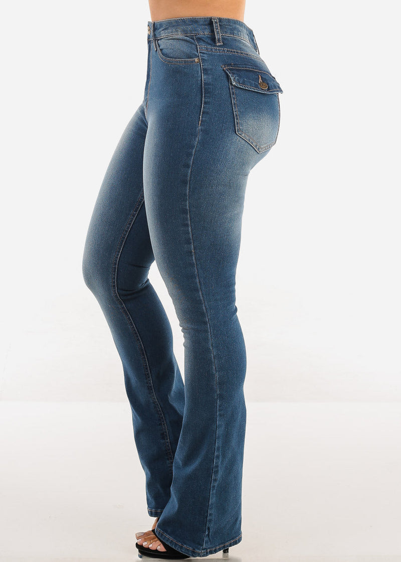 Super High Waist Stretch Bootcut Jeans Med Blue
