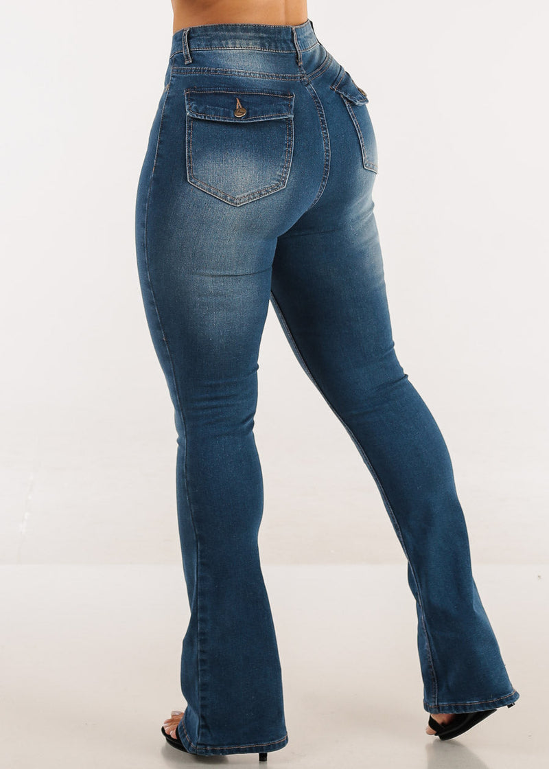 Super High Waist Stretch Bootcut Jeans Med Blue