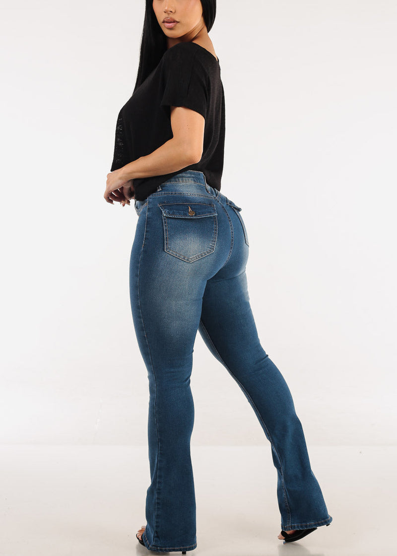 Super High Waist Stretch Bootcut Jeans Med Blue