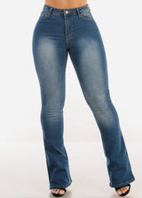 Super High Waist Stretch Bootcut Jeans Med Blue