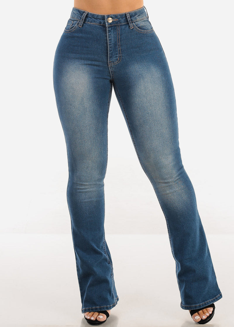 Super High Waist Stretch Bootcut Jeans Med Blue