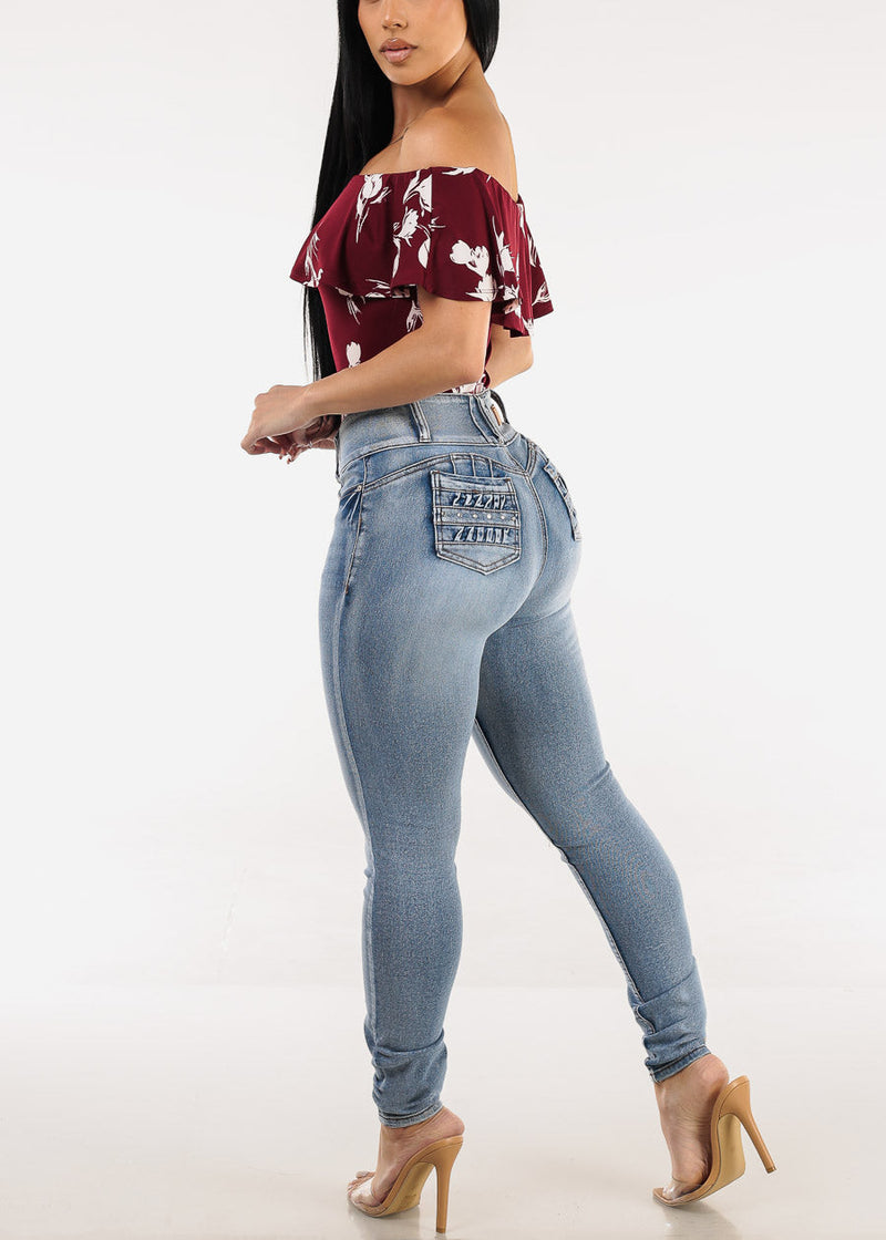 Butt Lift High Waist Acid Wash Stretchy Skinny Jeans