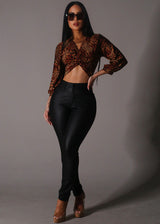 Super High Waist Coated Faux Leather Skinny Jeans Black