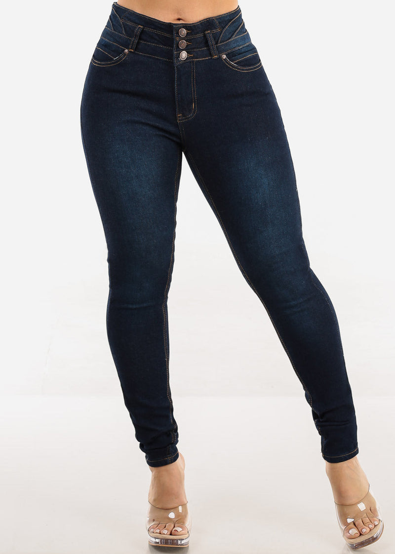Butt Lift Mid Rise Stretch Skinny Jeans Dark Wash