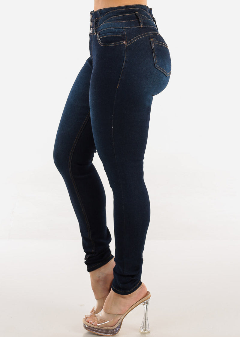 Butt Lift Mid Rise Stretch Skinny Jeans Dark Wash