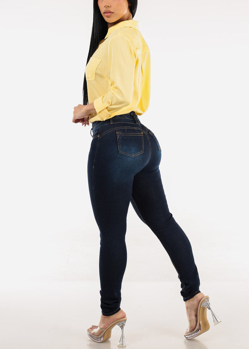 Butt Lift Mid Rise Stretch Skinny Jeans Dark Wash