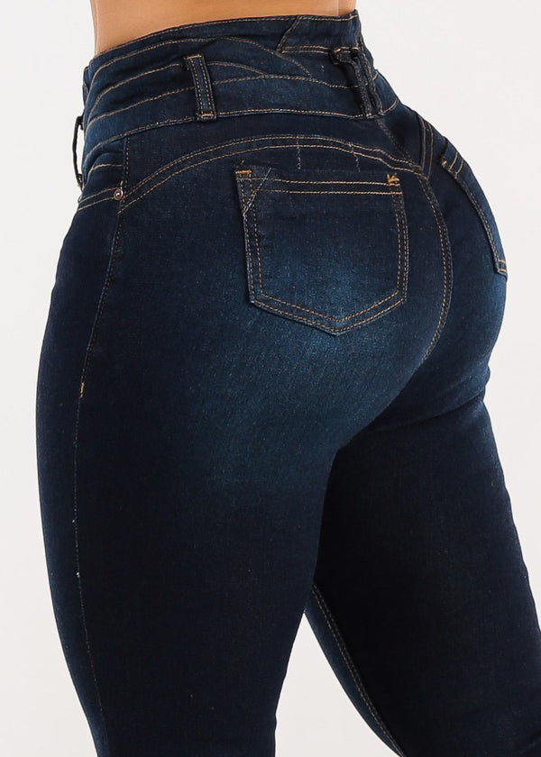 Butt Lift Mid Rise Stretch Skinny Jeans Dark Wash