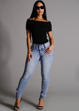 Butt Lift Mid Rise Stretch Skinny Jeans Acid Wash