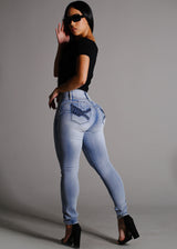 Butt Lift Mid Rise Stretch Skinny Jeans Acid Wash