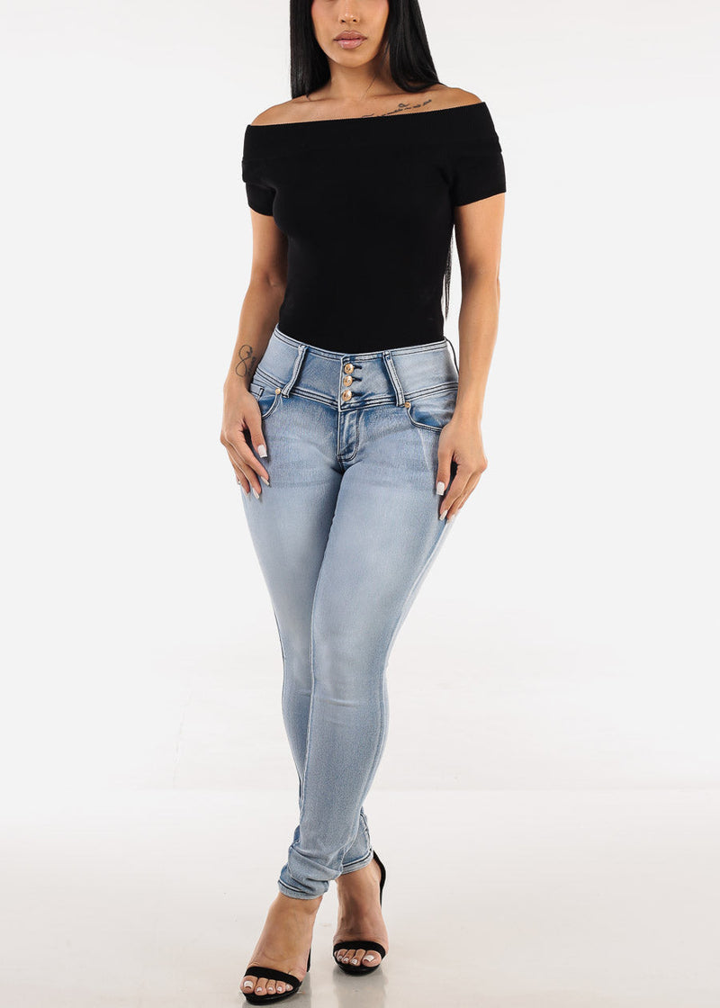 Butt Lift Mid Rise Stretch Skinny Jeans Acid Wash