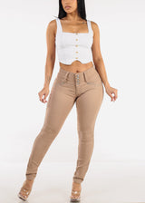 Butt Lift Mid Rise Khaki Stretch Skinny Jeans