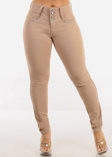 Butt Lift Mid Rise Khaki Stretch Skinny Jeans