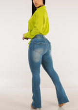 High Waist Stretch Bootcut Jeans Light Blue