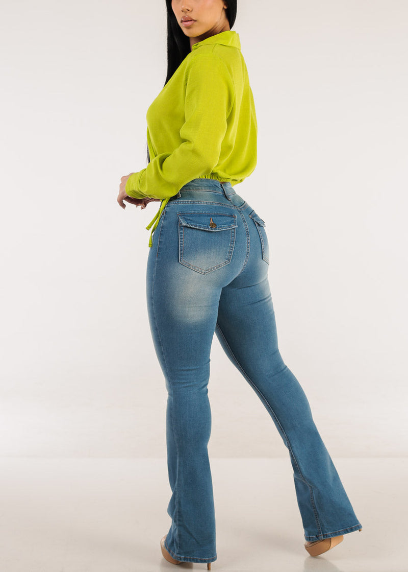 High Waist Stretch Bootcut Jeans Light Blue