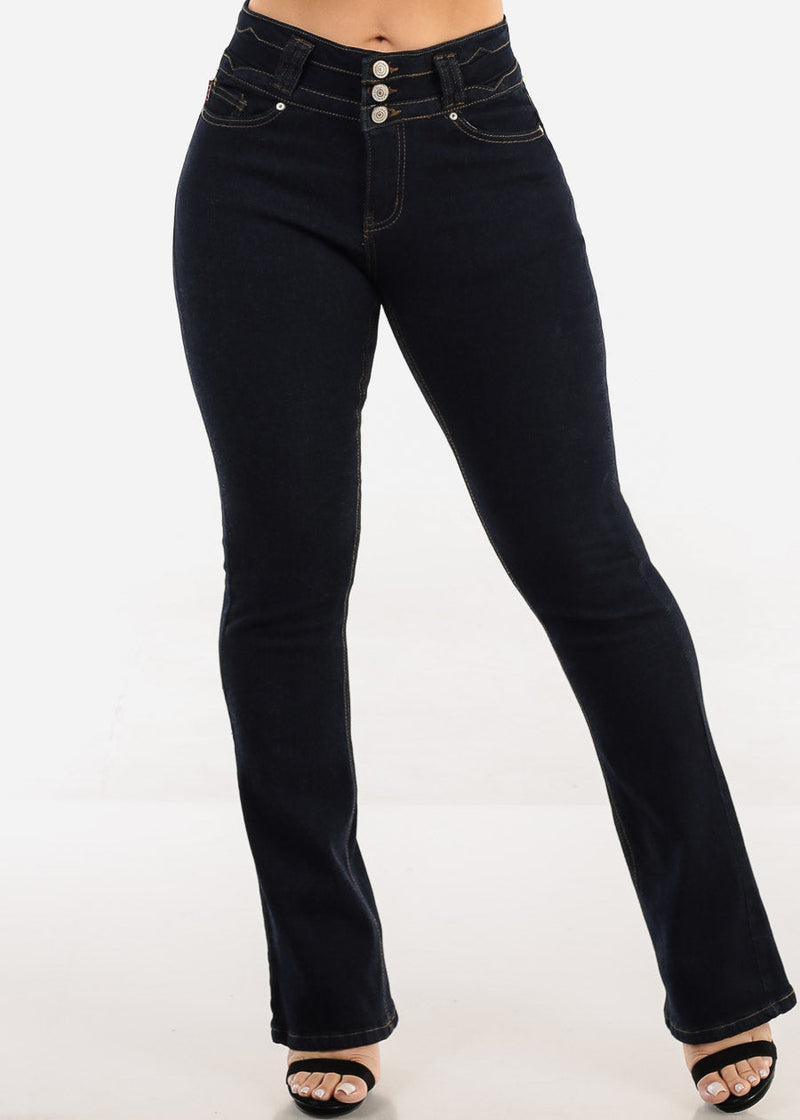 Levantacola Mid Rise Stretch Bootcut Jeans Dark Blue