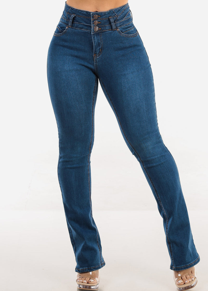 Butt Lift Mid Rise Stretch Bootcut Jeans Med Wash