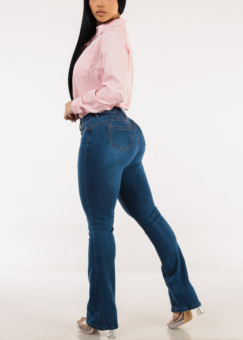 Butt Lift Mid Rise Stretch Bootcut Jeans Med Wash