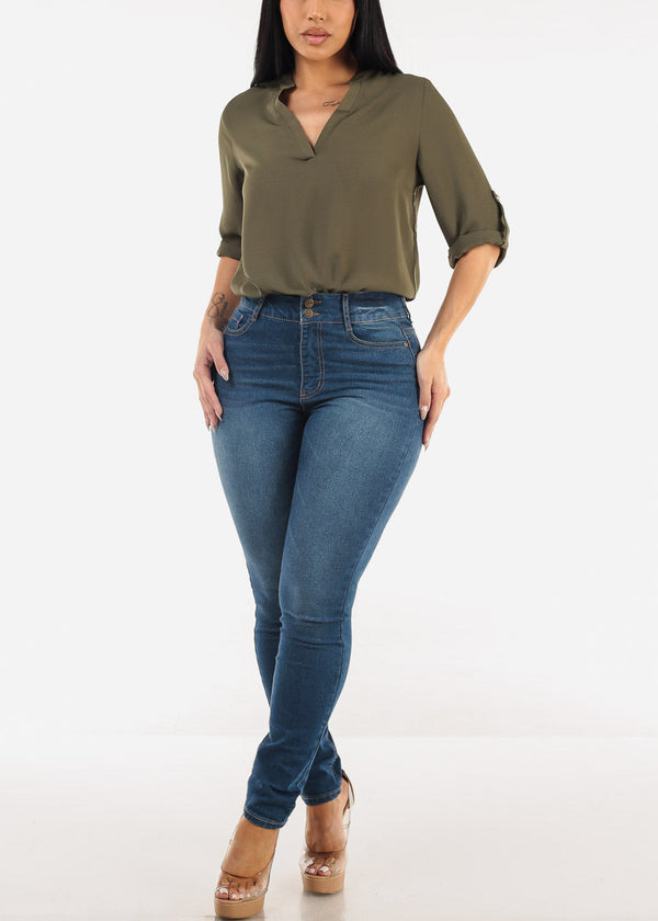 Super High Waist Stretch Skinny Jeans Med Blue