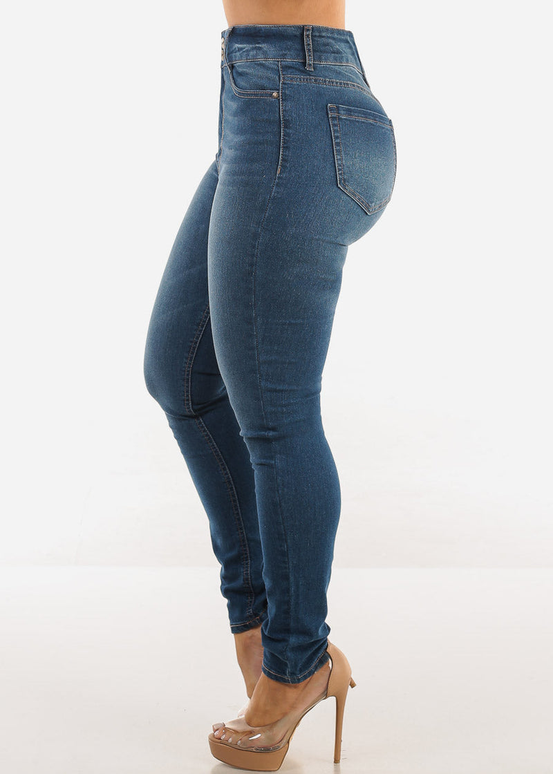 Super High Waist Stretch Skinny Jeans Med Blue