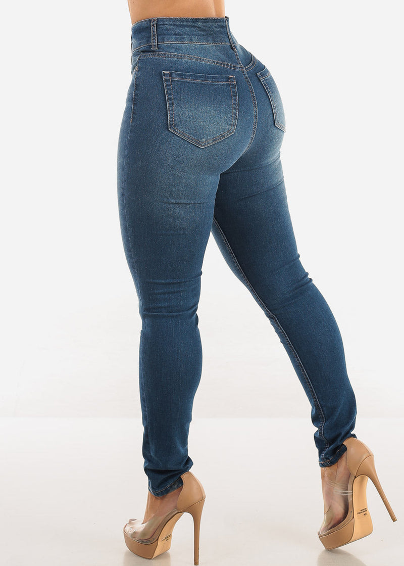Super High Waist Stretch Skinny Jeans Med Blue